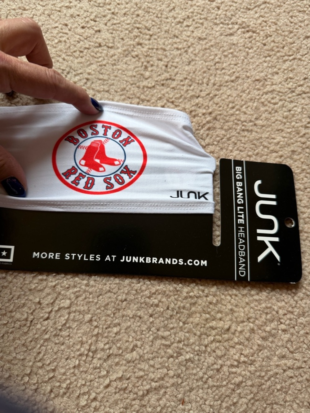 JUNK Big Bang Lite Headband Boston Red Sox White Lightweight Sweat-Wicking